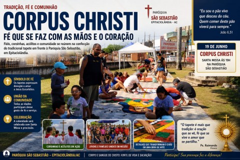 Fiéis se unem na confecção do tradicional tapete de Corpus Christi em Epitaciolândia